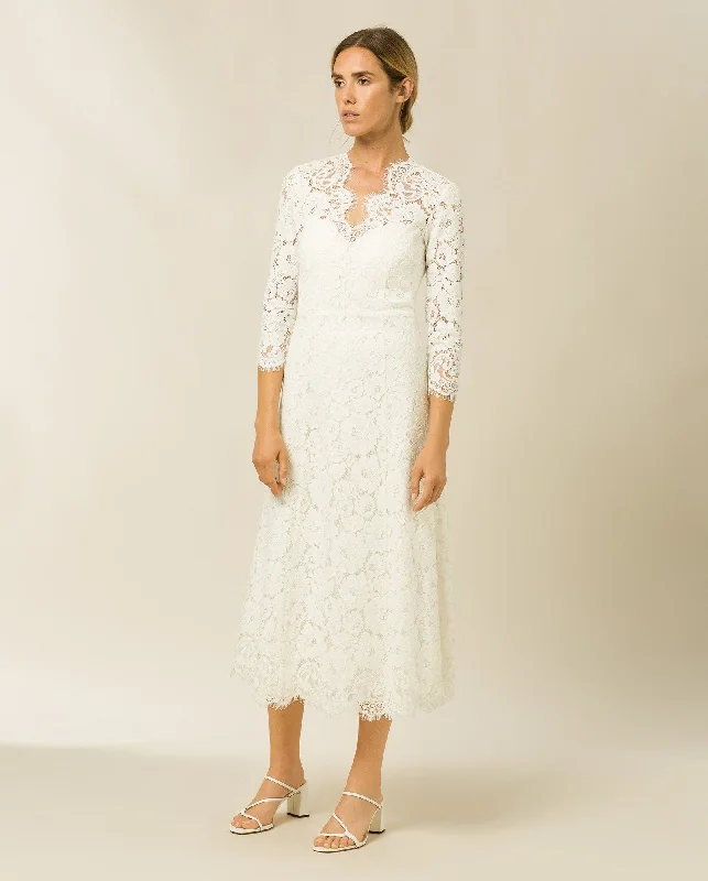 Flared Midi Lace Dress