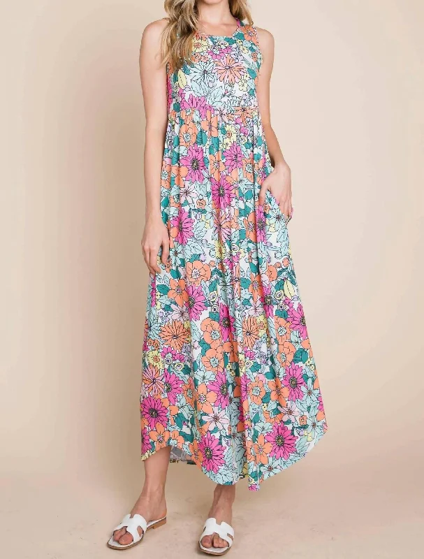 Groovy Floral Maxi Dress In Multi Floral