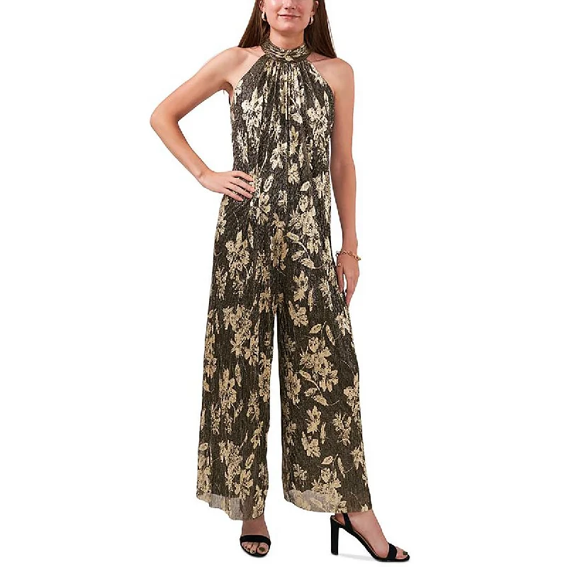 Petites Womens Metallic Sleeveless Jumpsuit