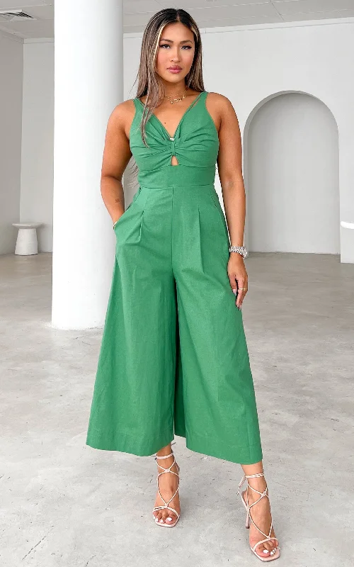 Wendy Wide Leg Culotte Jumpsuit - Forest Green