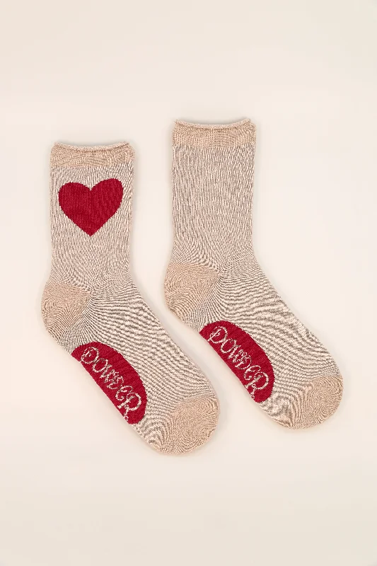 Powder Ladies Bamboo Cotton Knit Socks - You have My Heart - Vanilla