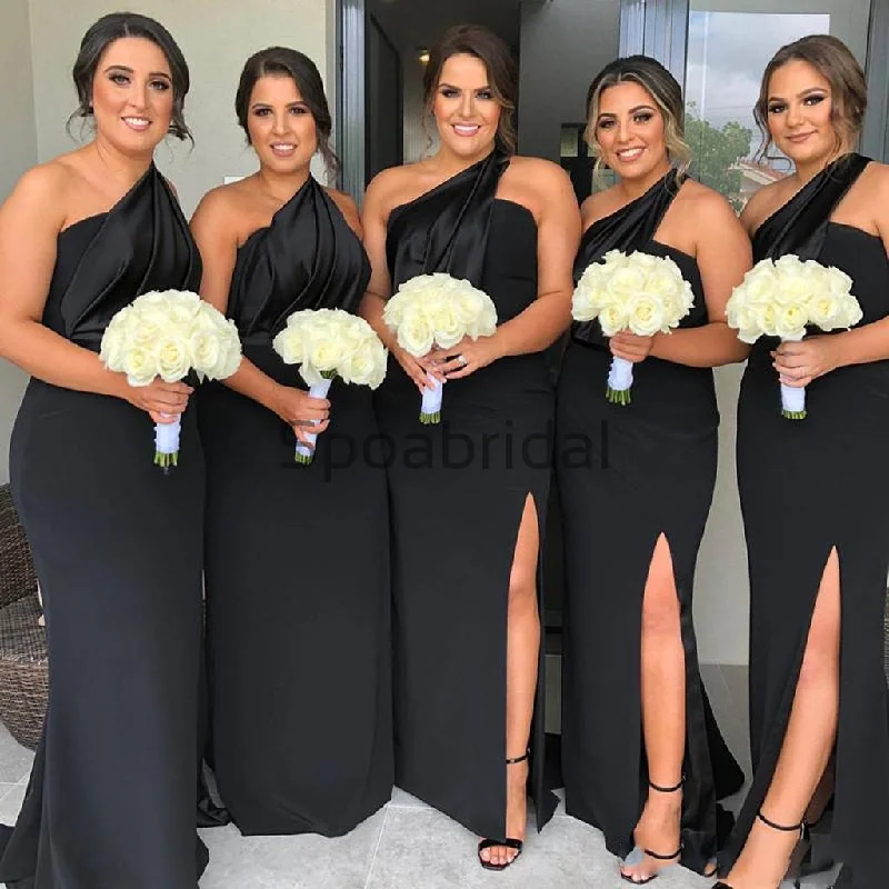 Black One Shoulder Mermaid Cheap Bridesmaid Dresses WG748