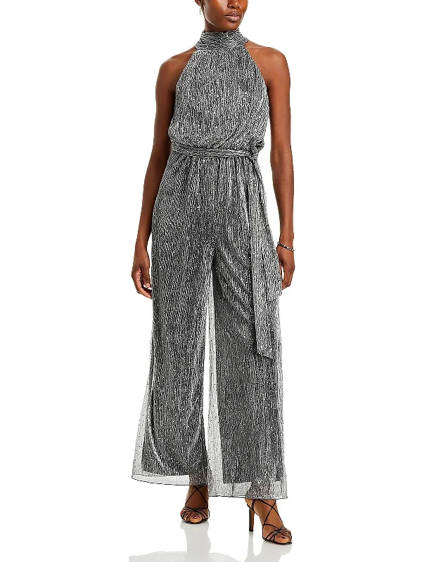 Womens Metallic Halter Jumpsuit