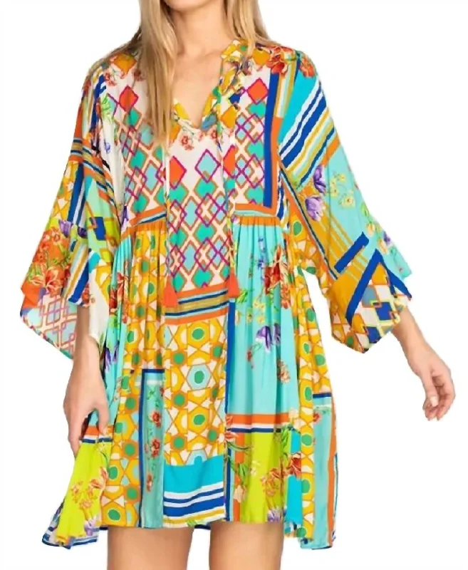 Mixi Short Kaftan Dress In Multi