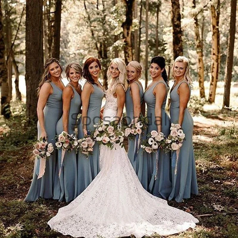 Cheap Sleeveless Blue Unique Simple Mermaid Bridesmaid Dresses WG611