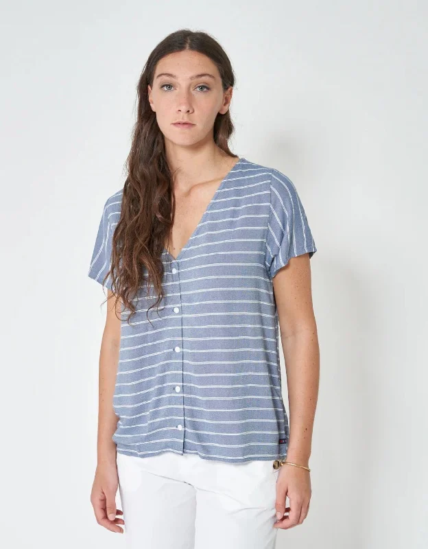 Batela Striped V-Neck Top BLUE