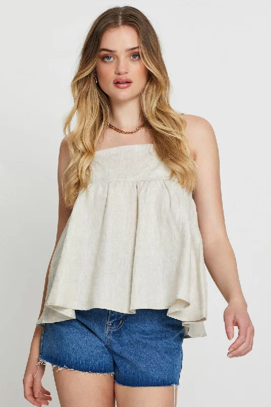 Beige Singlet Top Sleeveless Linen