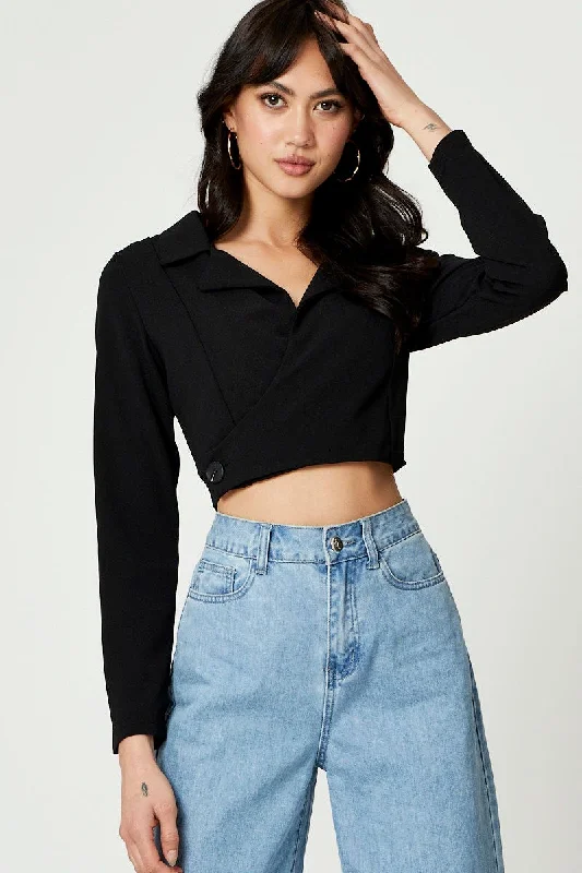 Black Button Front Top