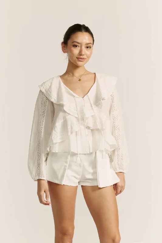 Valentina White Ruffle Blouse