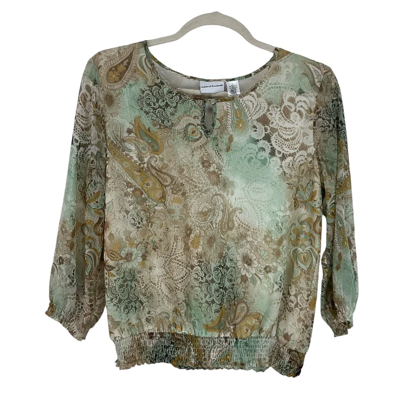 Top Long Sleeve By Alfred Dunner In Green & Tan, Size: 16