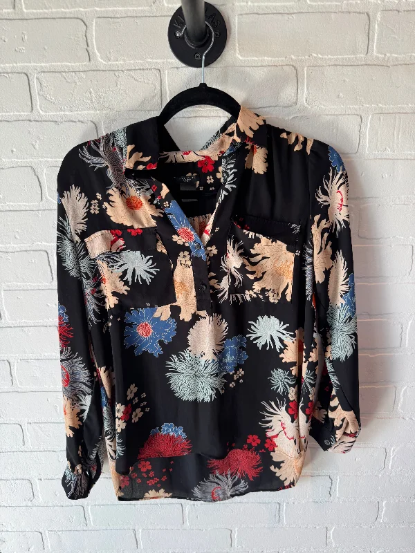 Top Long Sleeve By Ann Taylor In Black Floral, Size: S